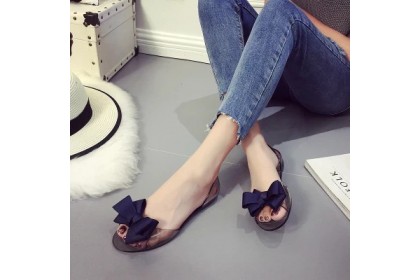 SmartChoice*  Women's Ribbon Flat Jelly Transparent Shoes【S50】